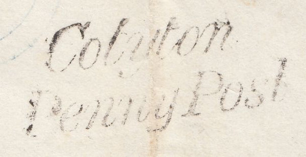 77814 - 1850 MAIL COLYTON (DEVON) TO YEOVIL/'COLYTON PENNY POST' HAND STAMP (DN256).DEVON. 1850 wrapper Colyton to Yeovil with four ma...
