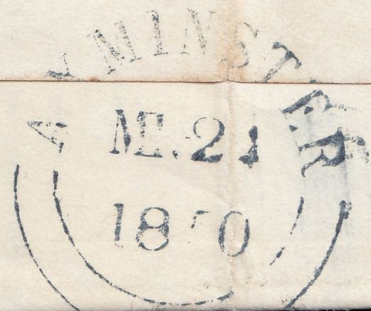 77814 - 1850 MAIL COLYTON (DEVON) TO YEOVIL/'COLYTON PENNY POST' HAND STAMP (DN256).DEVON. 1850 wrapper Colyton to Yeovil with four ma...