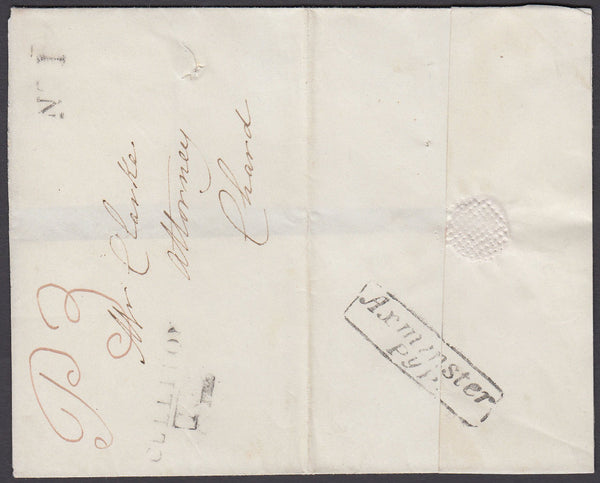 77820 - DEVON 'AXMINSTER PENNY POST' HAND STAMP (DN37). Undated wrapper (re-folded) Axminster to Ch...