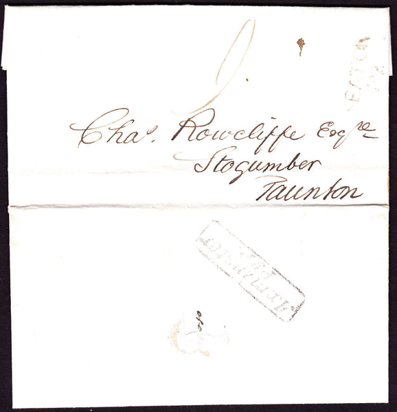 77827 - 1838 DEVON/AXMINSTER PENNY POST. Entire Seaton to Taunton dated 27 Janu...