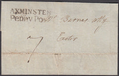 77848 - 1817 DEVON 'AXMINSTER PENNY POST' HAND STAMP (DN36). Wrapper