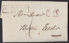 77852 - DEVON. 1823 letter Bovey to Bicton, Exeter dated 8...