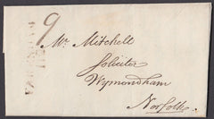 77931 - 1814 MAIL FAKENHAM TO WYMONDHAM WITH 'FAKENHAM 112' MILEAGE MARK (NK145).