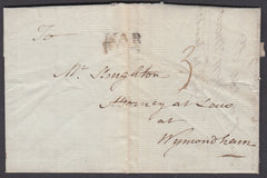 77939 - 1786 NORFOLK/'HARLING' TWO LINE HAND STAMP (NK177). Entire Harling to Wymondham dated 14...