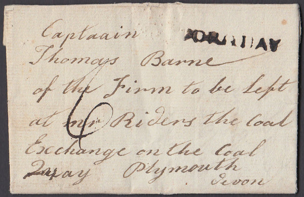 78168 1811 MAIL TORQUAY TO A SEA CAPTAIN IN PLYMOUTH WITH 'TORQUAY' HAND STAMP (DN1452).