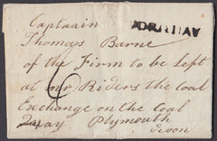 78168 1811 MAIL TORQUAY TO A SEA CAPTAIN IN PLYMOUTH WITH 'TORQUAY' HAND STAMP (DN1452).
