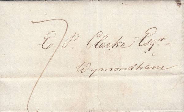 78227 - 1829 MAIL SCARNING (NORFOLK) TO WYMONDHAM 'DEREHAM' HAND STAMP (NK90b).