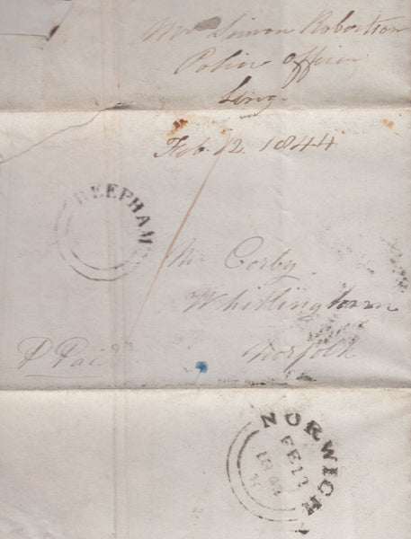 78378 - THE DISTINCTIVE MALTESE CROSS OF NORWICH ON 1844 TURNED COVER (Spec B1ts).