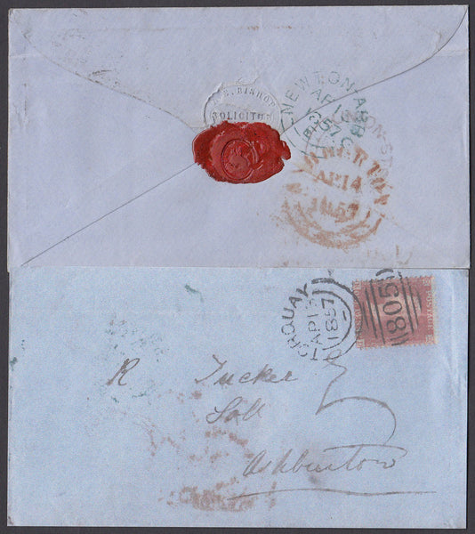 78475 - 1857 DEVON/'UNION-STREET' UDC/BROWN ROSE SHADE (SG32). 1857 envelope Torqu...