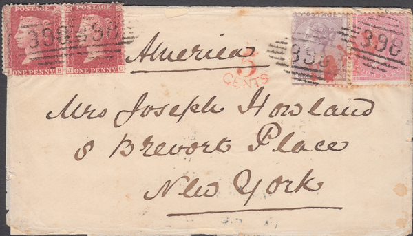 79073 - 1858 MAIL IRELAND TO NEW YORK. Envelope (some impe...