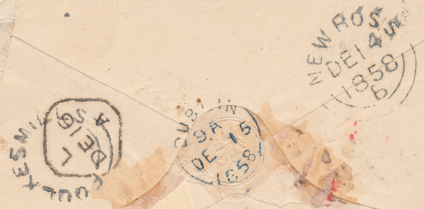 79073 - 1858 MAIL IRELAND TO NEW YORK. Envelope (some impe...