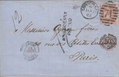 79195 - 1865 UNDERPAID MAIL LONDON TO FRANCE. Entire London to Pa...