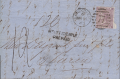 79196 - 1863 UNDERPAID MAIL LONDON TO ITALY. Entire London to Tur...