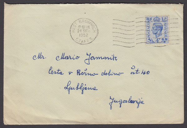 79201 - 1952 MAIL TO YUGOSLAVIA. Envelope West Bromwich to...