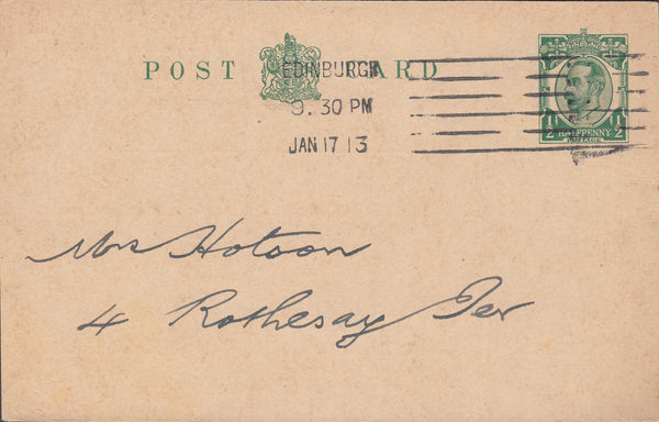 79250 - ADVERTISING. 1913 KGV ½d Downey Head postcard used...