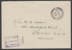 79401 - 1950 UNPAID MAIL. Envelope Plymouth to Londo...