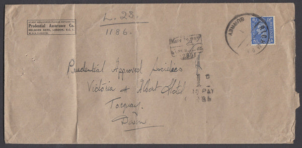 79418 - DEVON/POSTAGE DUE. KGVI envelope Richmond, Surrey ...