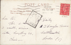 79432 - 1944 UNDERPAID MAIL BRIXHAM TO LONDON. Post card Torquay to Lon...