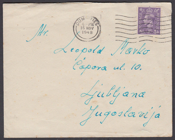 79642 - 1948 MAIL TO YUGOSLAVIA. Envelope Dumfries to Ljub...