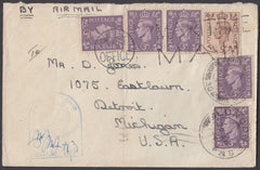 79644 - 1944 MAIL LONDON TO DETROIT. Envelope London to Detroit USA with KGVI 5d and...