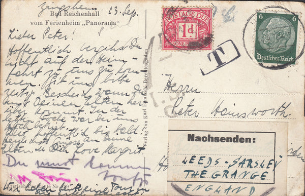 79823 - 1936 REDIRECTED MAIL GERMANY TO THE UK/POSTAGE DUE. Post card used within Ger...