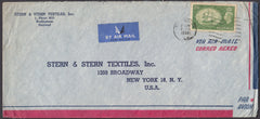 79996 - 1953 MAIL NOTTINGHAM TO USA/2/6D YELLOW-GREEN (SG509). Large envelope Nottingham to New York USA with KGVI...