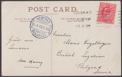 80060 - 1908 MAIL LONDON TO SERBIA. Post card of the Albert Memori...