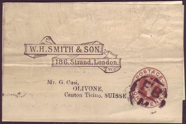 80341 CIRCA 1890 'W.H. SMITH AND SON' NEWSPAPER WRAPPER TO SWITZERLAND.