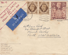 80395 - 1940 MAIL ENFIELD TO AUSTRALIA 2/6D BROWN (SG476). Envelope Enfield to Australia with KGVI 2/6d ...