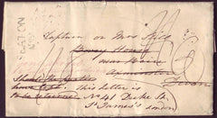 80396 - 1830 MAIL LONDON TO AXMINSTER (DEVON) WITH MANUSCRIPT INSTRUCTIONS IF ADDRESSEE HAS GONE AWAY.
