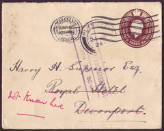 80423 1924 UNDELIVERED KGV 1½d EMBOSSED ENVELOPE PLYMOUTH TO DEVONPORT.