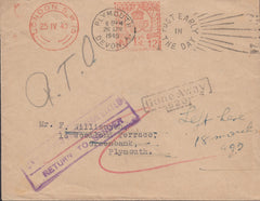 80437 - 1940 UNDELIVERED METER MAIL LONDON TO PLYMOUTH. Envelope London to Plymouth with KGVI 1½d met...