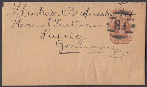 80445 - QV ½D RED-BROWN NEWSPAPER WRAPPER LONDON TO GERMANY. Fine QV ½d red-brown wrapper London to