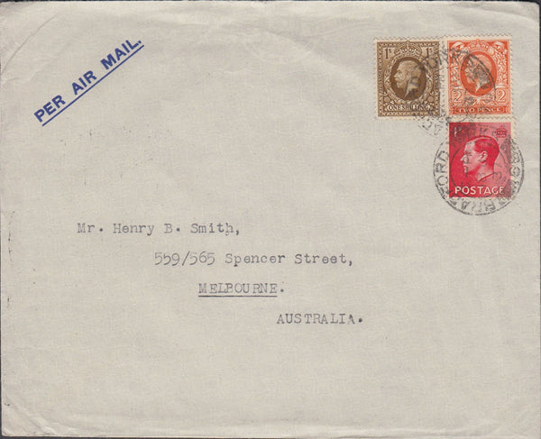 80459 1937 envelope Bradford Yorks to Melbourne, Australia.