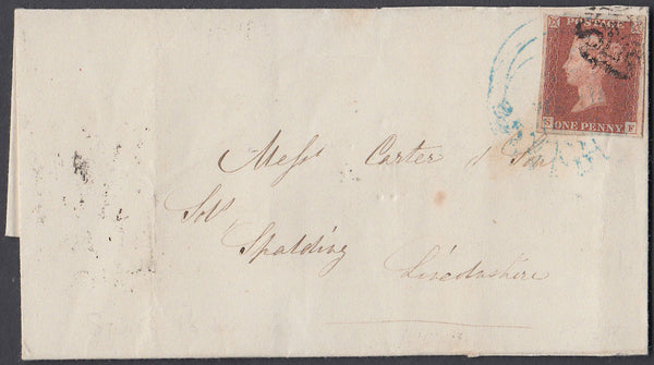 80468 - 1845 MAIL BIRMINGHAM TO SPALDING/OFFSET SPALDING DATE STAMP IN BLUE ON STAMP.  Wrapper Birmingham to Spalding with a ...
