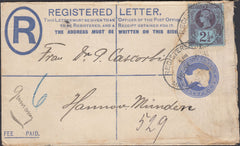 80506 - 1895 REGISTERED MAIL LONDON TO GERMANY. QV 2d blue registered envelope London to