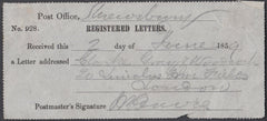 80522 - 1859 registered letter receipt, a fine handwritten...