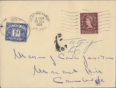 80569 1954 envelope Newton Abbot to Cambridge.