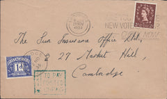 80571 - 1955 UNDERPAID MAIL USED IN CAMBRIDGE. Envelope used locally in Cambridge with 2d Wi...