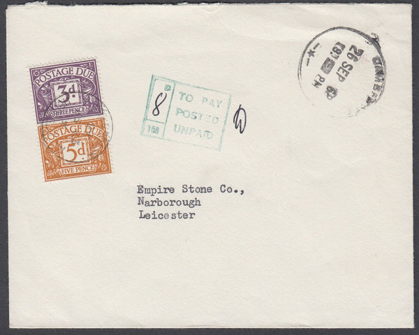 80634 - 1968 UNPAID MAIL. Envelope Cambridge to Narborough, Leicester, ...