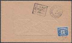 80667 1957 UNPAID MAIL. Window envelope London to Cambridge.