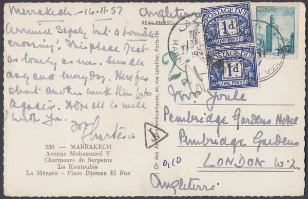 80686 1957 UNDERPAID MAIL MOROCCO TO LONDON.