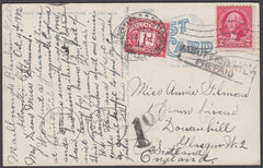 80700 - 1932 UNDERPAID MAIL USA TO GLASGOW. 1932 postcard US to Glasgow with US 2c with boxed ...
