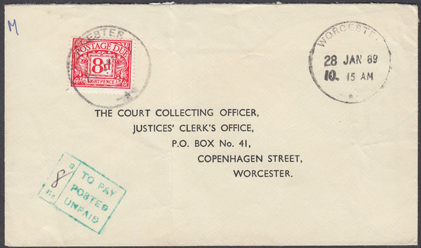 80778 - 1969 UNPAID MAIL/WORCESTER. 1969 envelope used locally in Worcester, postage u...