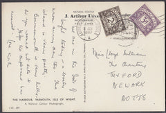80863 - 1962 UNPAID MAIL BOURNEMOUTH TO NEWARK. 1962 envelope Bournemouth to Newark Notts, postage...