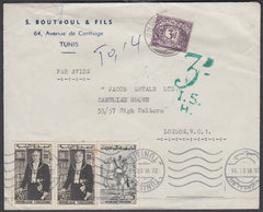 80867 - 1960 UNDERPAID MAIL TUNISIA TO LONDON. 1960 envelope Tunisia to London with Tunisian 5m and...