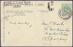 80975 - 1907 LINCS UNDERPAID MAIL GRANTHAM TO SPALDING. Post card
