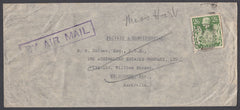 81072 - 1944 MAIL HERTFORD TO AUSTRALIA/2/6D YELLOW-GREEN (SG476b). Large envelope Hertford to Australia with 2/6d yell...