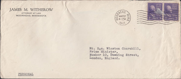 81095 - 1941 ENVELOPE TO WINSTON CHURCHILL. Envelope addre...