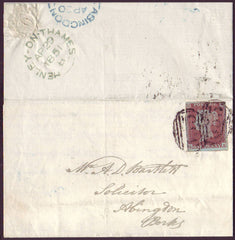 81225 - 1851 HENLEY ON THAMES DATE STAMP IN GREEN. Letter Nettlebed to Abingdon wit...